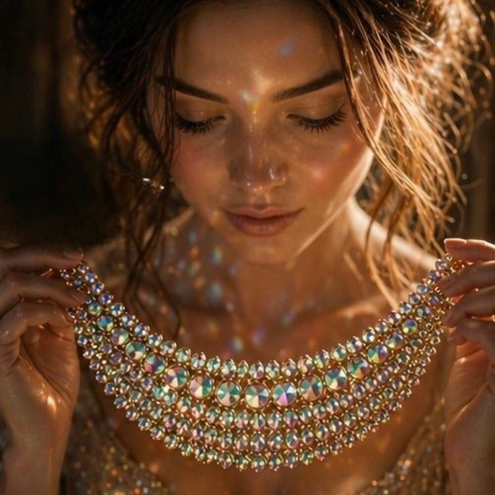 Elegant Iridescent Crystal Statement Necklace - Women Jewelry Necklaces